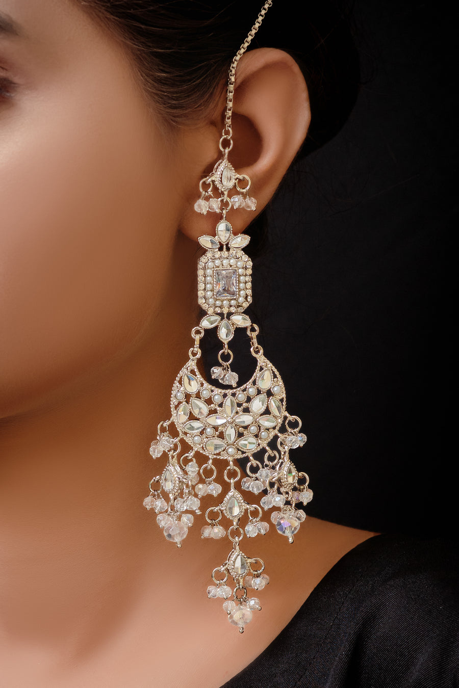 White Earrings and Bindi set- Areeba's Couture