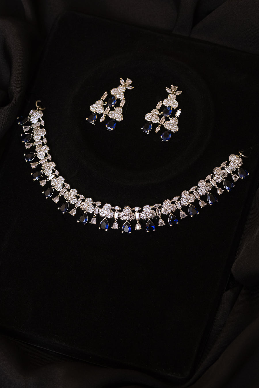 Sapphire Necklace and earring set- Areeba's Couture
