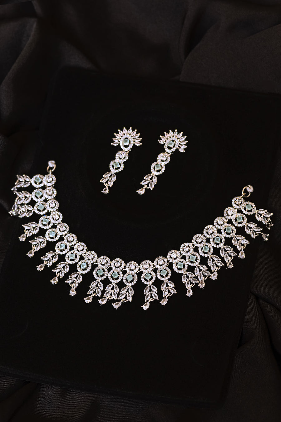 Mint Necklace and earring set- Areeba's Couture