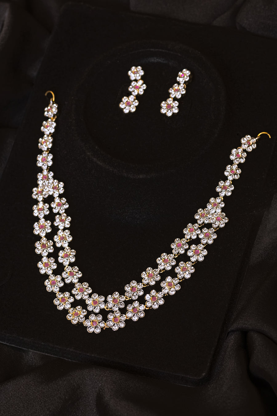 hot pink Necklace and earring set- Areeba's Couture