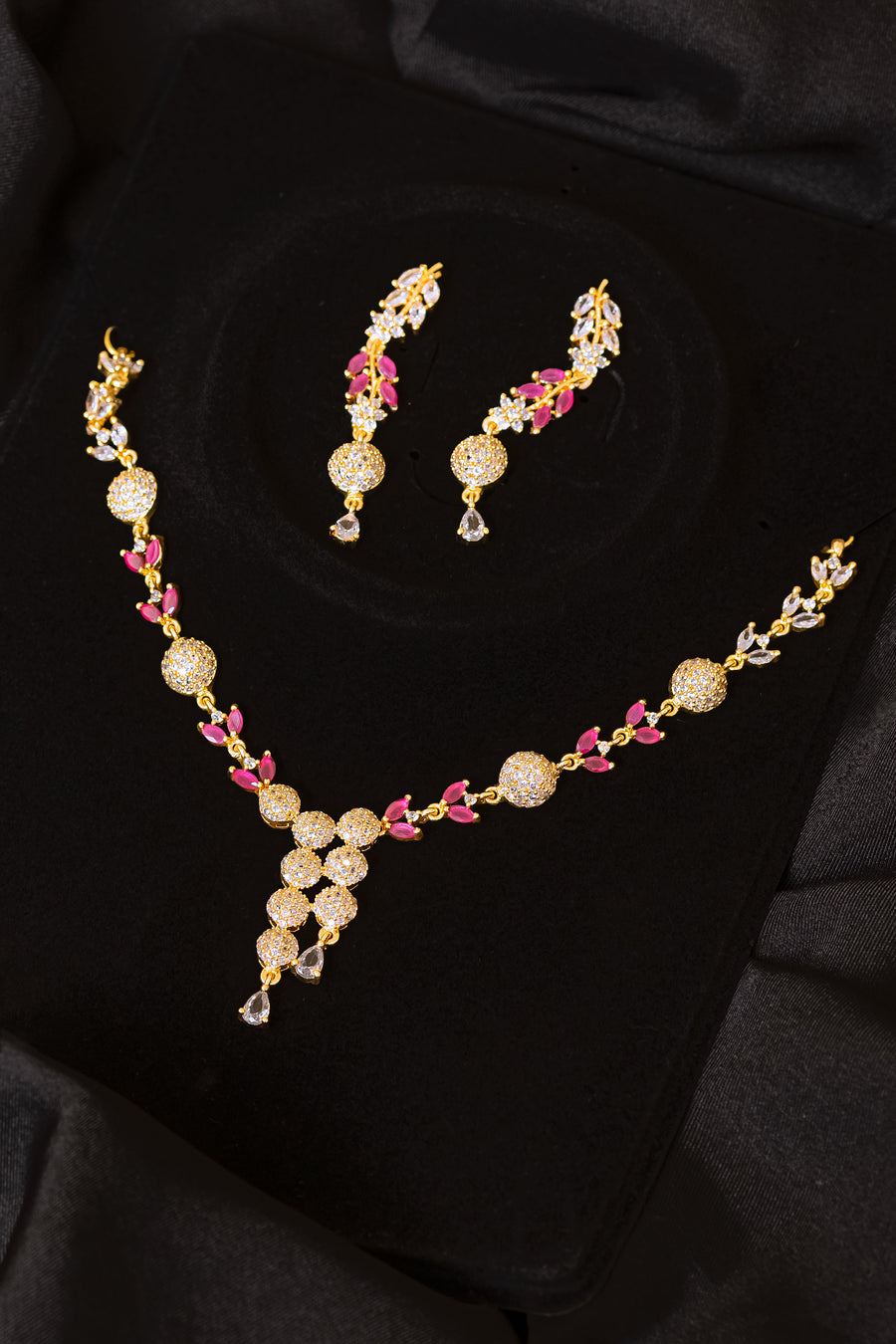 Hot pink white Necklace and earring set- Areeba's Couture