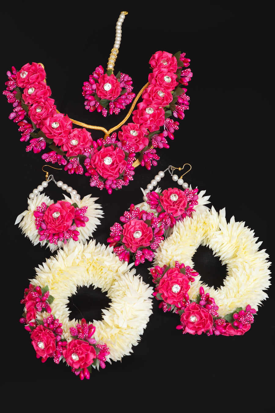 Flower Jewellery necklace earrings Bindi Gajra- Areeba's Couture