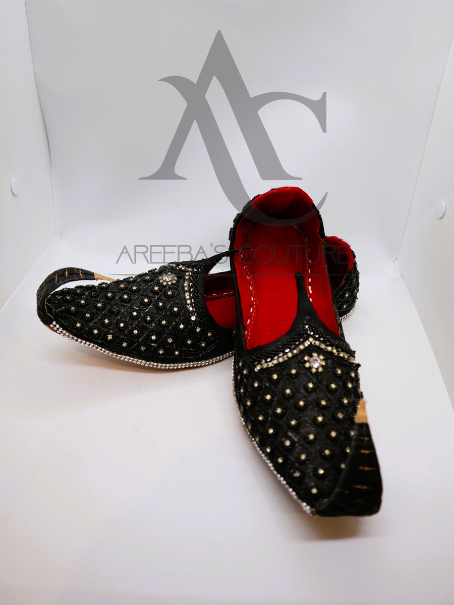 Groom Black Velvet Khussa- Areeba's Couture