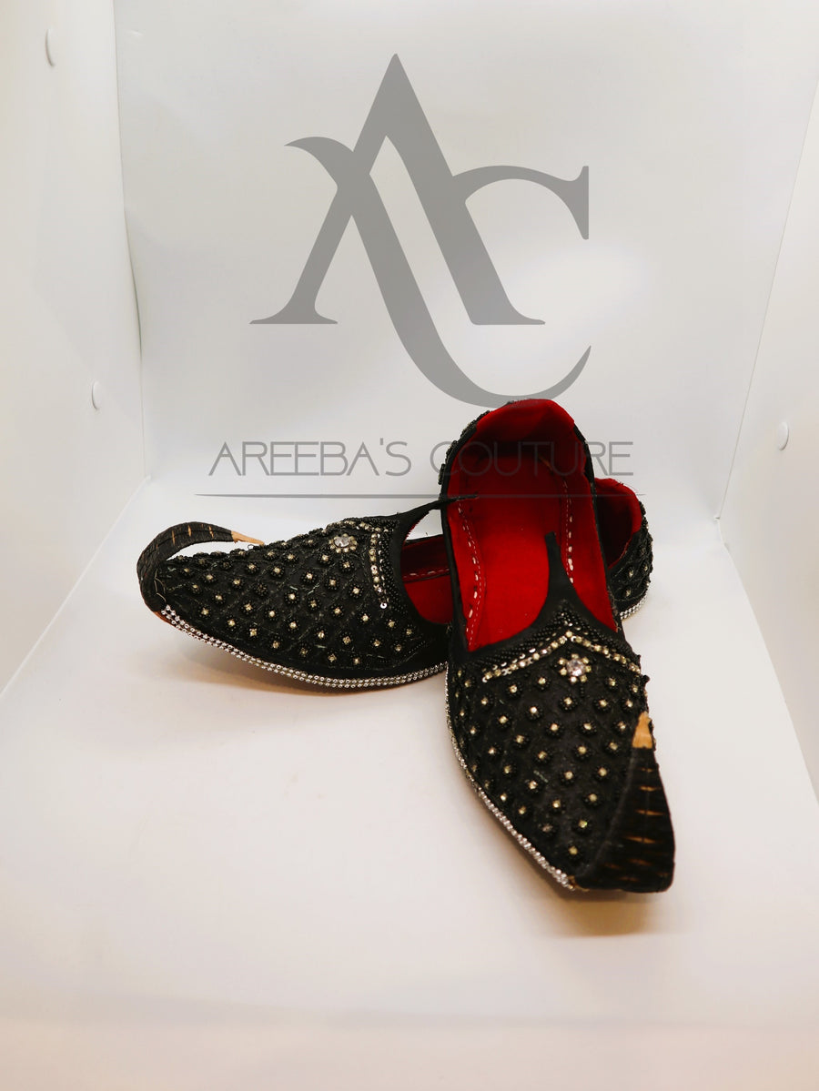 Groom Black Velvet Khussa- Areeba's Couture