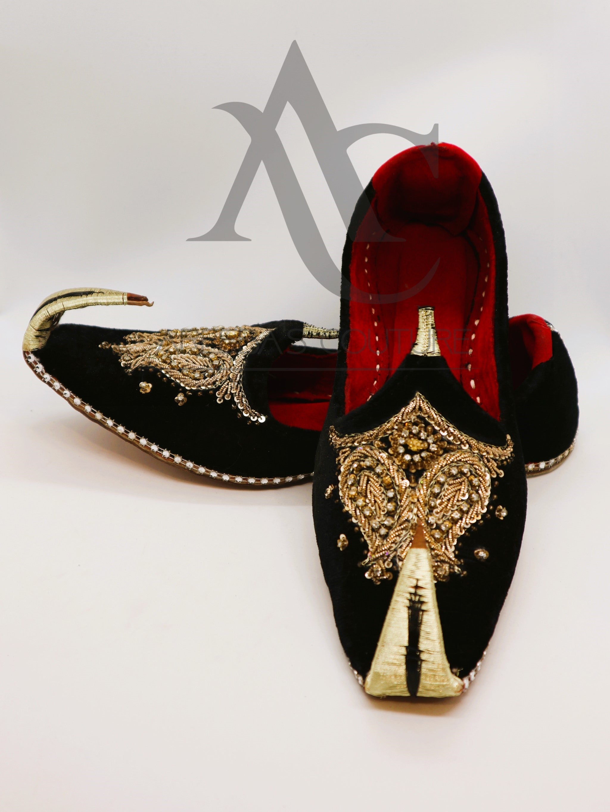 Velvet gem work khussa for groom- Areeba's Couture