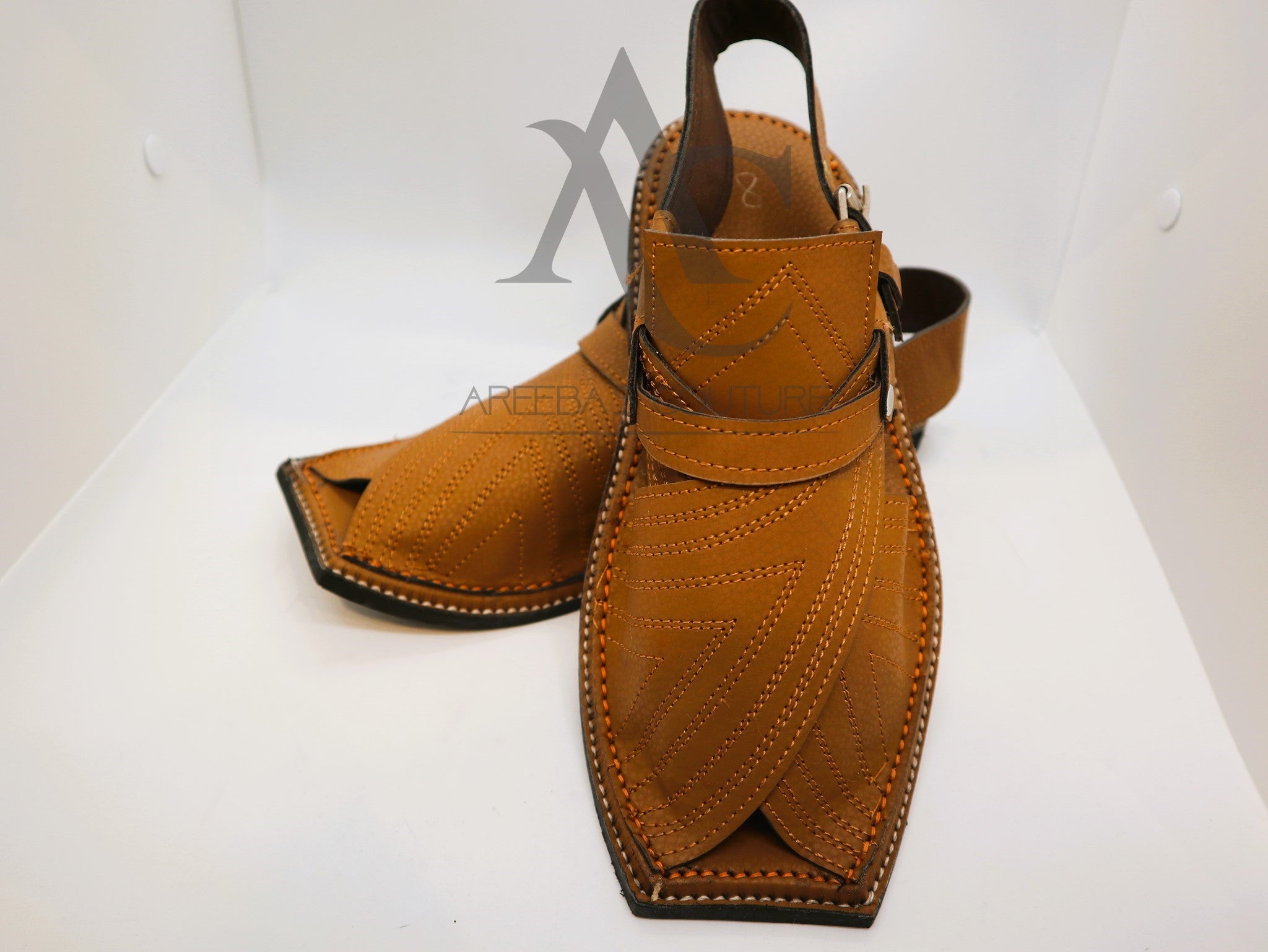 Pakistani Kheri - Peshawari Chappal hand made in brown leather leather.- Areeba's Couture