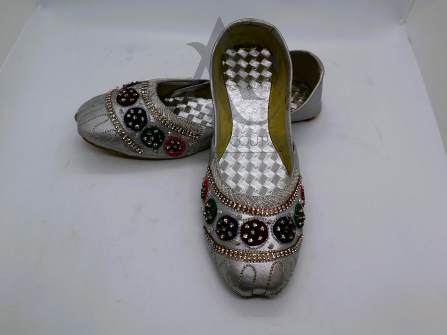 Girls Khussa silver with moti work- Areeba's Couture