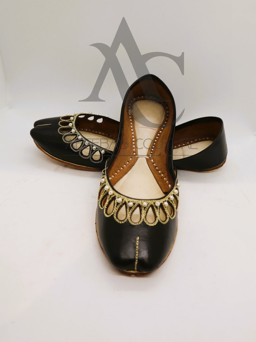 Ladies leather khussa brown- Areeba's Couture