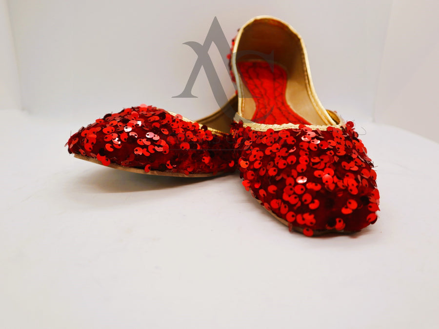 Ladies khussa red sequence work- Areeba's Couture