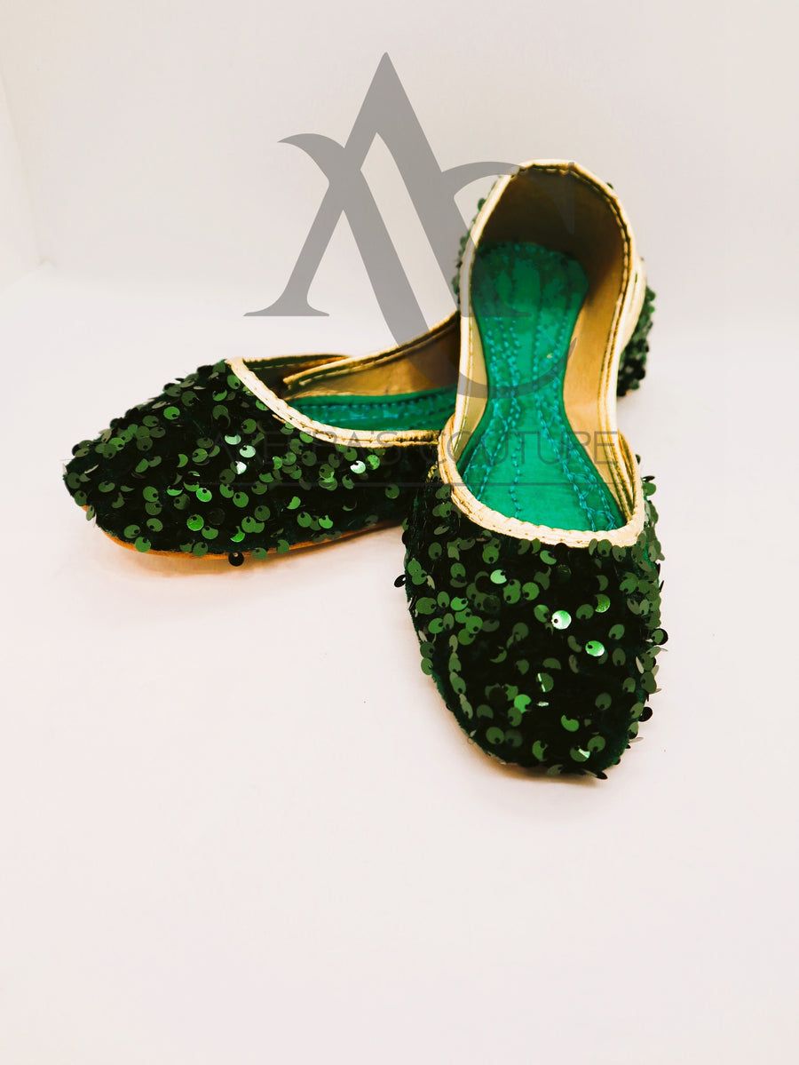 green velvet khussa with sequence work- Areeba's Couture