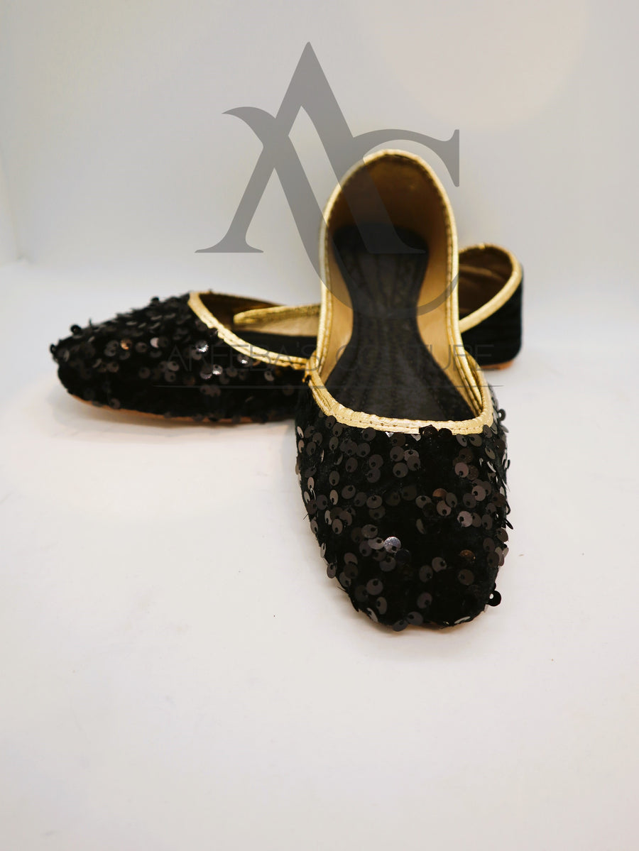 Black sequence velvet ladies khussa- Areeba's Couture