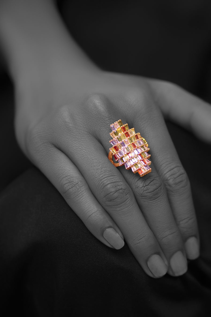 Long Diamantes ring- Areeba's Couture