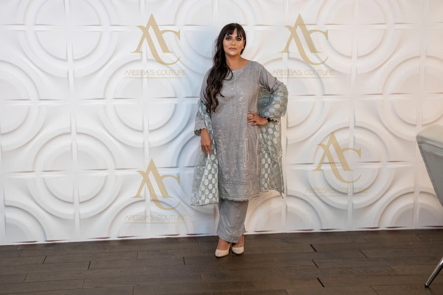Grey cotton suit SA23- Areeba's Couture