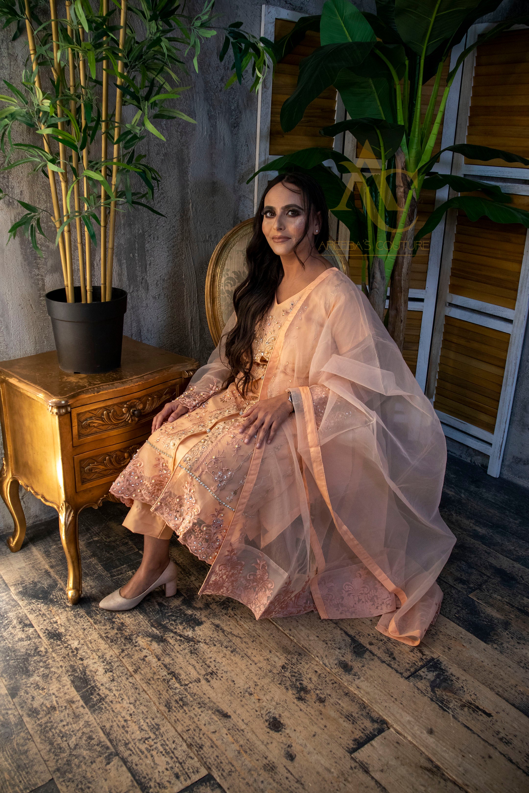 Peach Gown suit SA23- Areeba's Couture