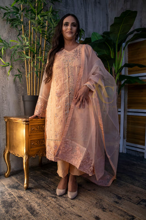 Peach Gown suit SA23- Areeba's Couture