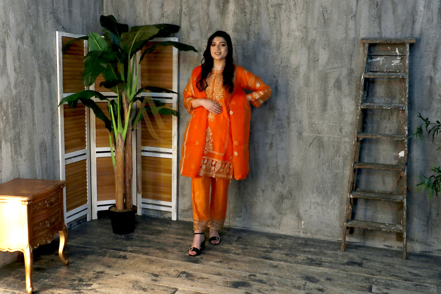 SA23 Orange organza- Areeba's Couture