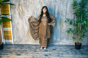 Brown chiffon suit SA23- Areeba's Couture