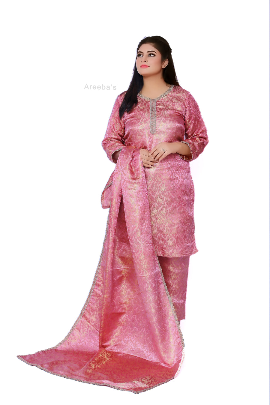 Dusty Rose Banarasi shalwar kameez- Areeba's Couture