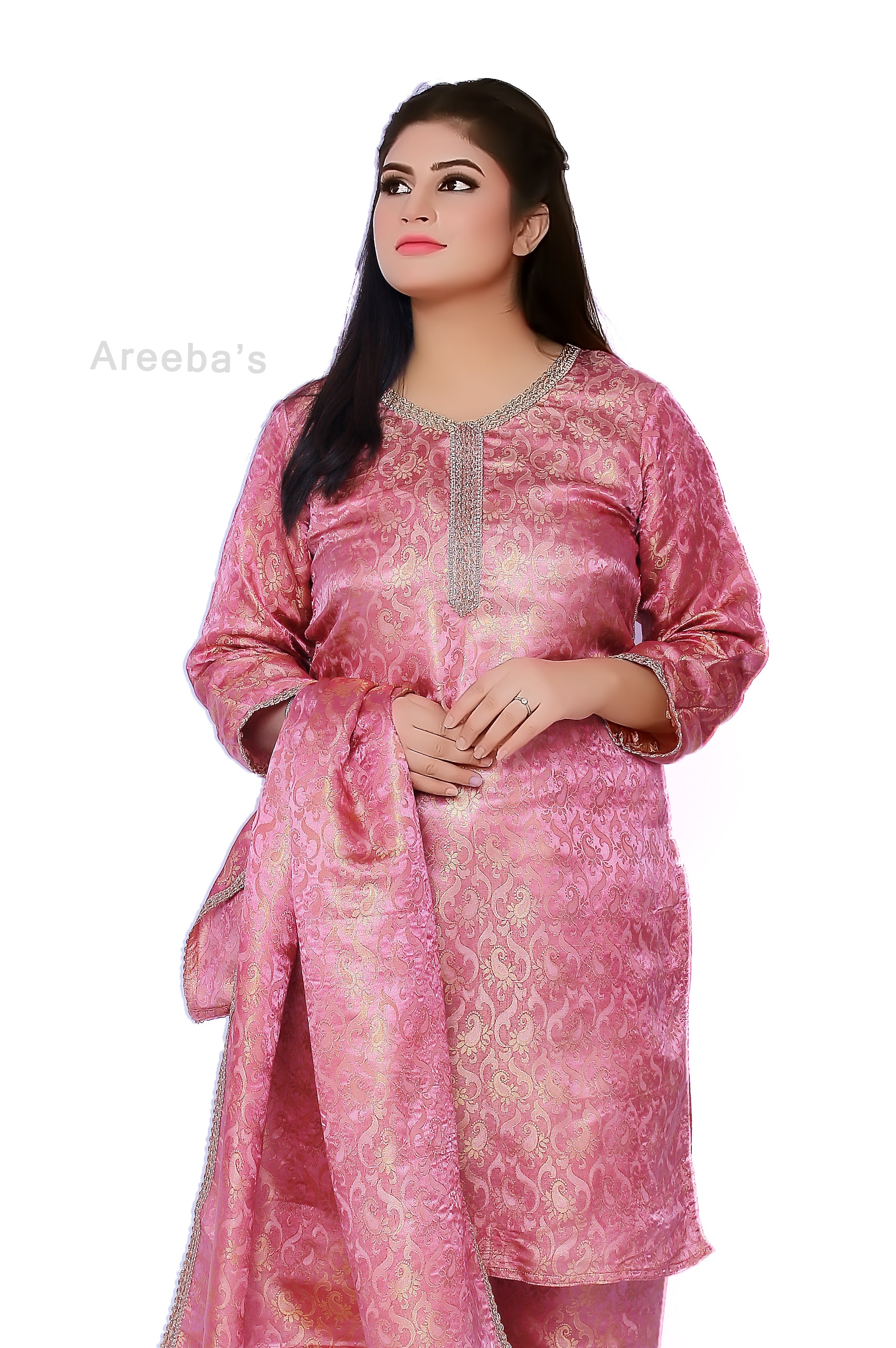 Dusty Rose Banarasi shalwar kameez- Areeba's Couture