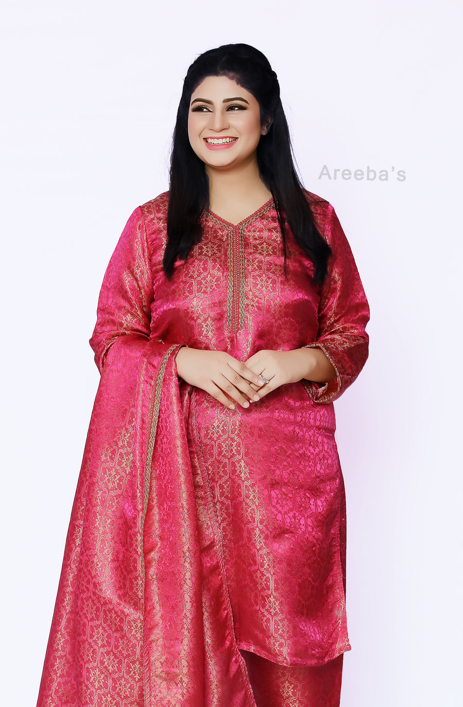 Brick Red Banarasi shalwar kameez- Areeba's Couture