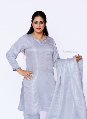 French Grey Banarasi shalwar kameez- Areeba's Couture