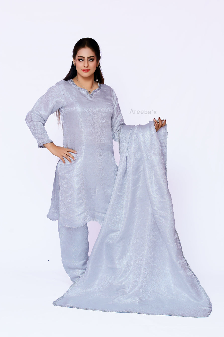 French Grey Banarasi shalwar kameez- Areeba's Couture