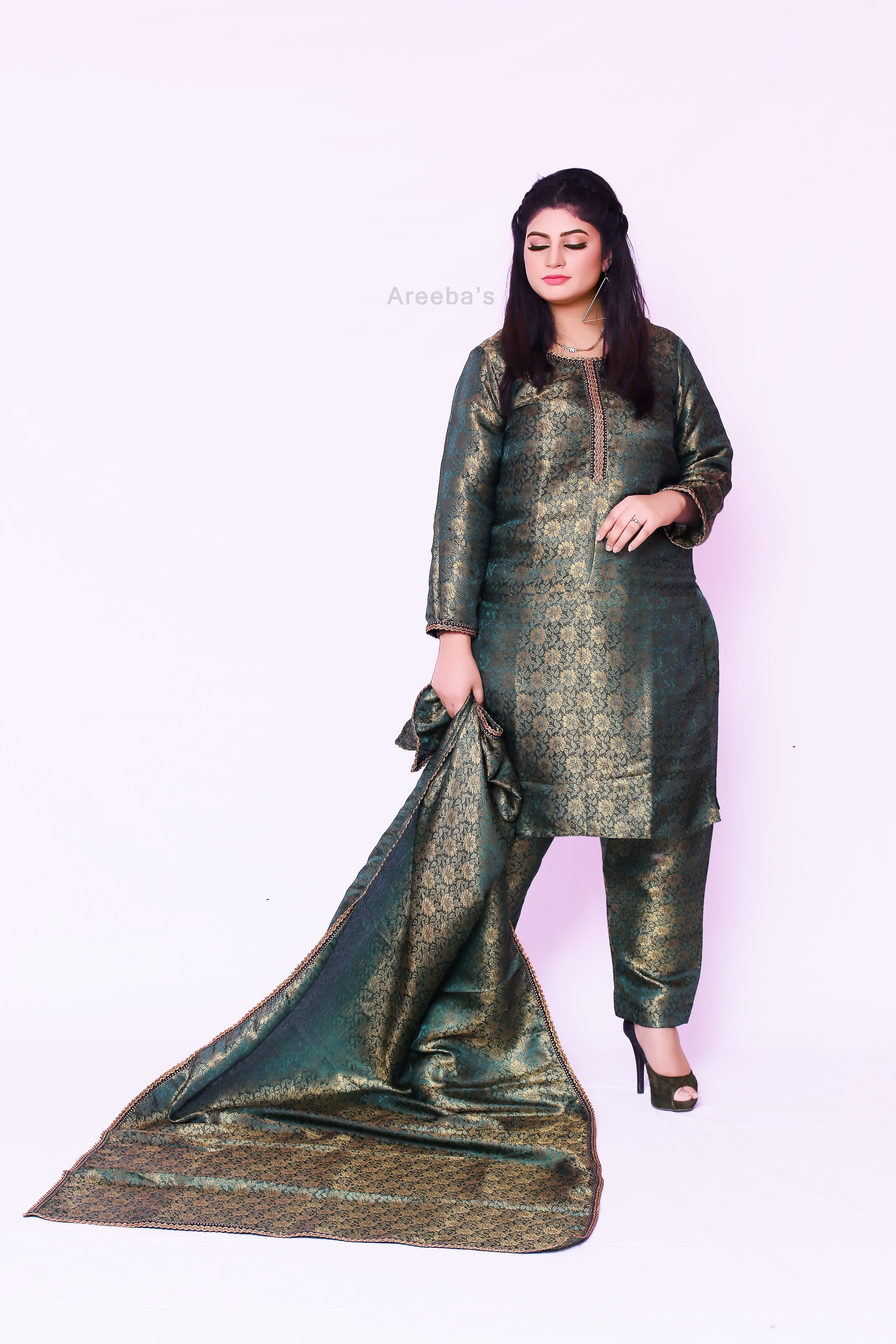 River bed green Banarsi- Areeba's Couture