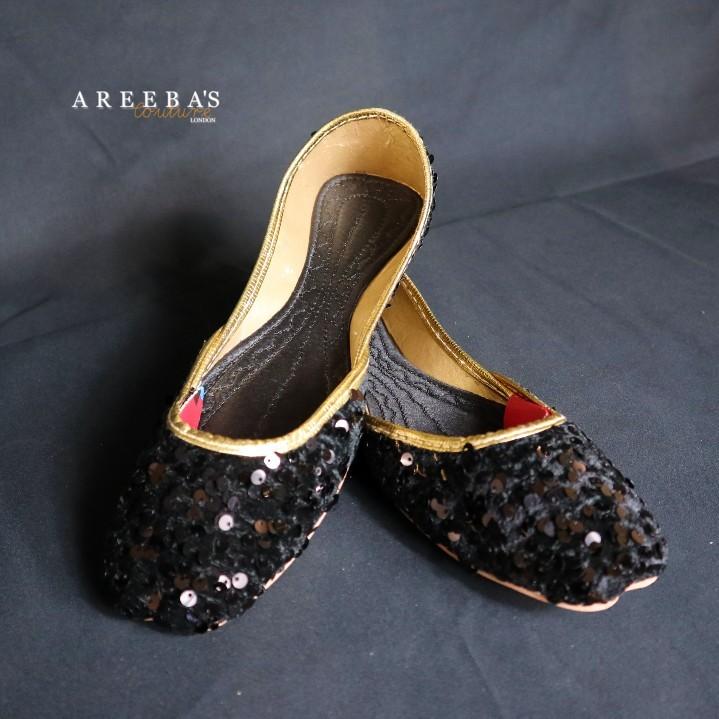 Black sequence velvet ladies khussa- Areeba's Couture