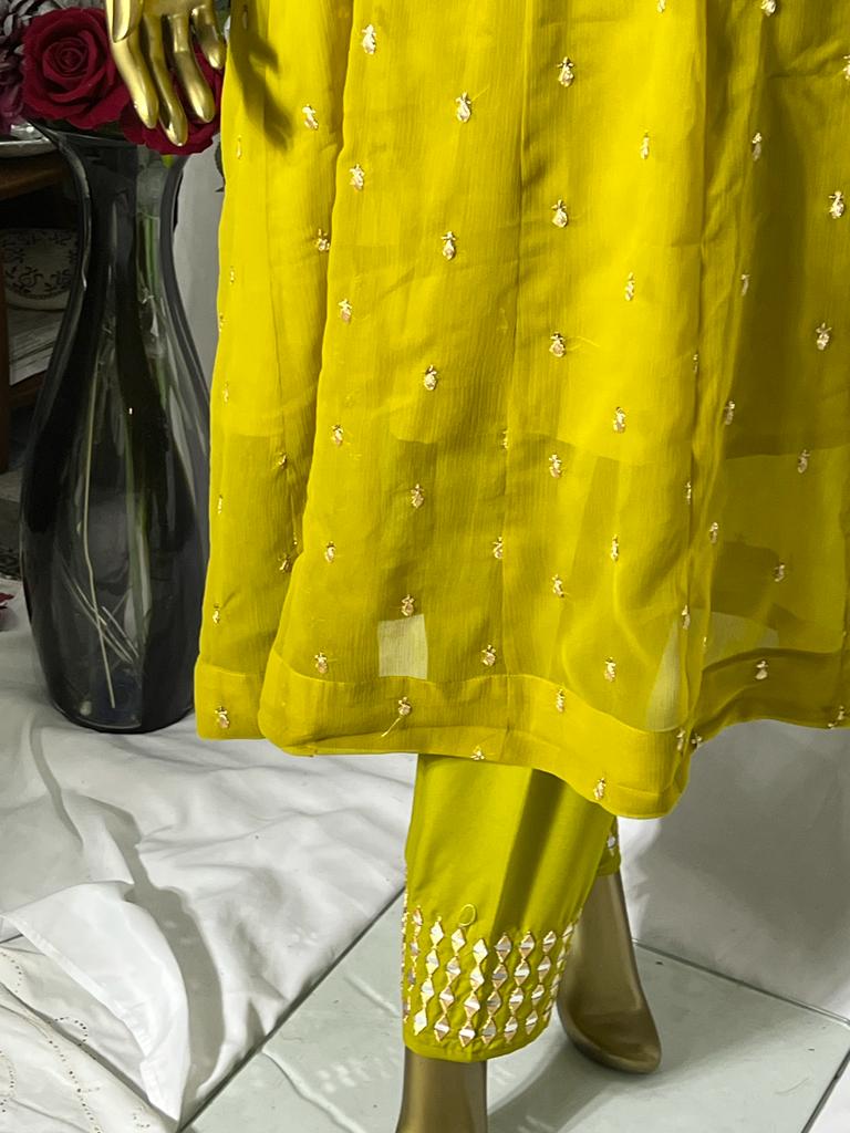 Chiffon long frock 3pcs suit BCF 28- Areeba's Couture