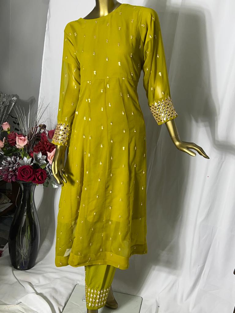 Chiffon long frock 3pcs suit BCF 28- Areeba's Couture