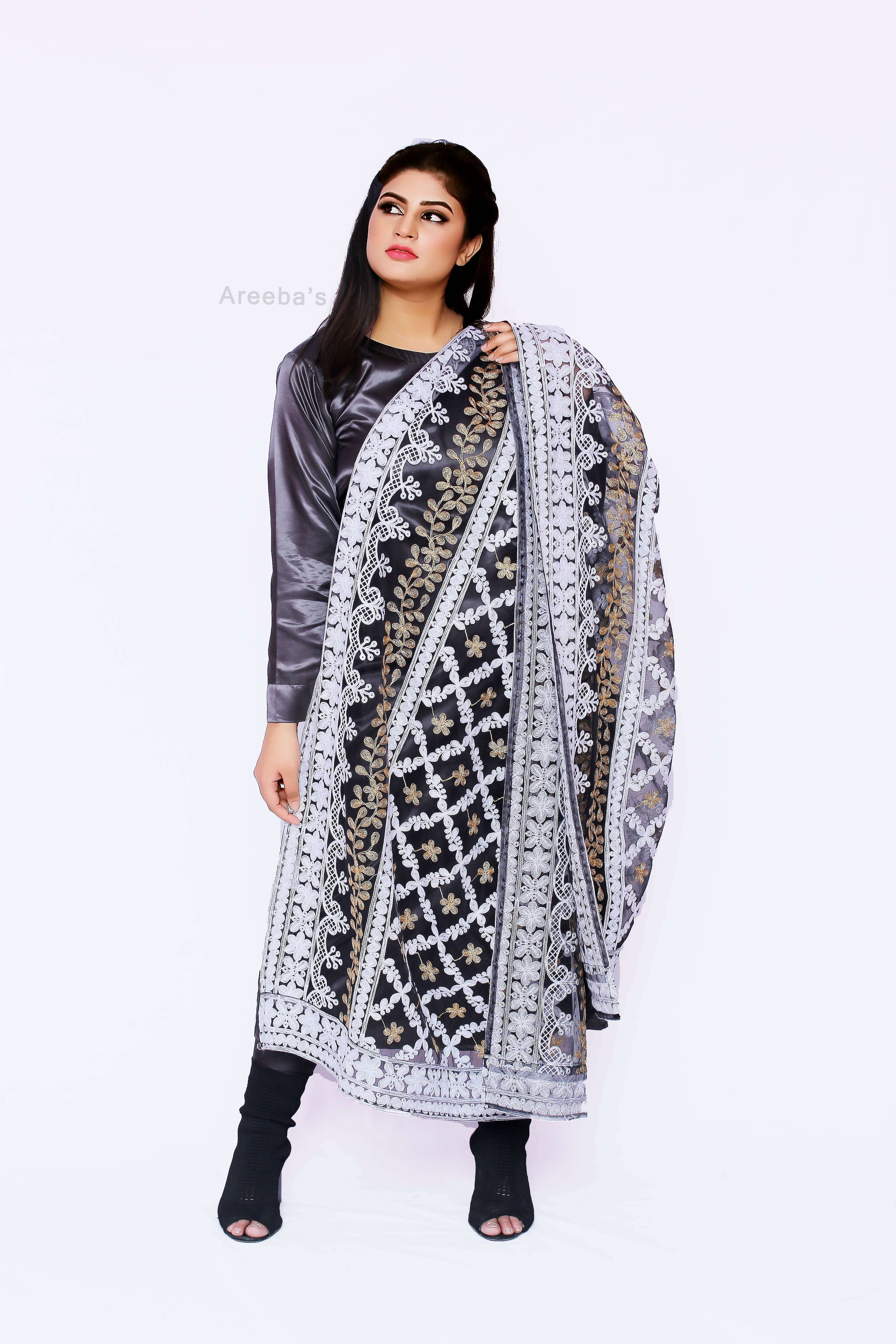 Organza embroidered dupatta- Areeba's Couture