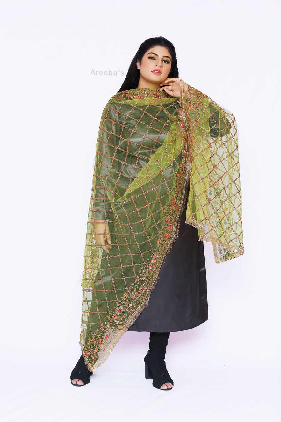 Thistle Green Net- Areeba's Couture