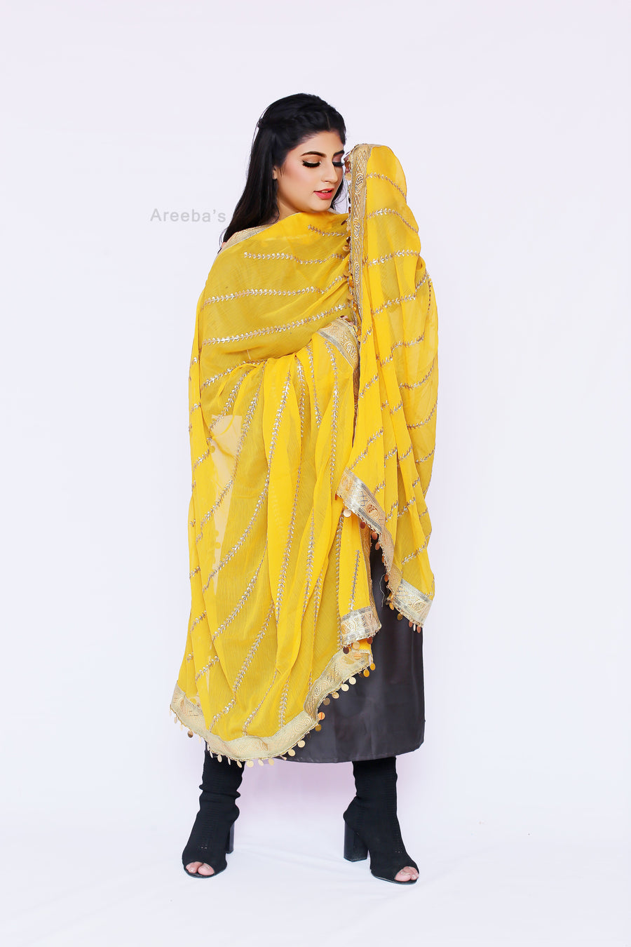 Mikado Yellow Chiffon- Areeba's Couture