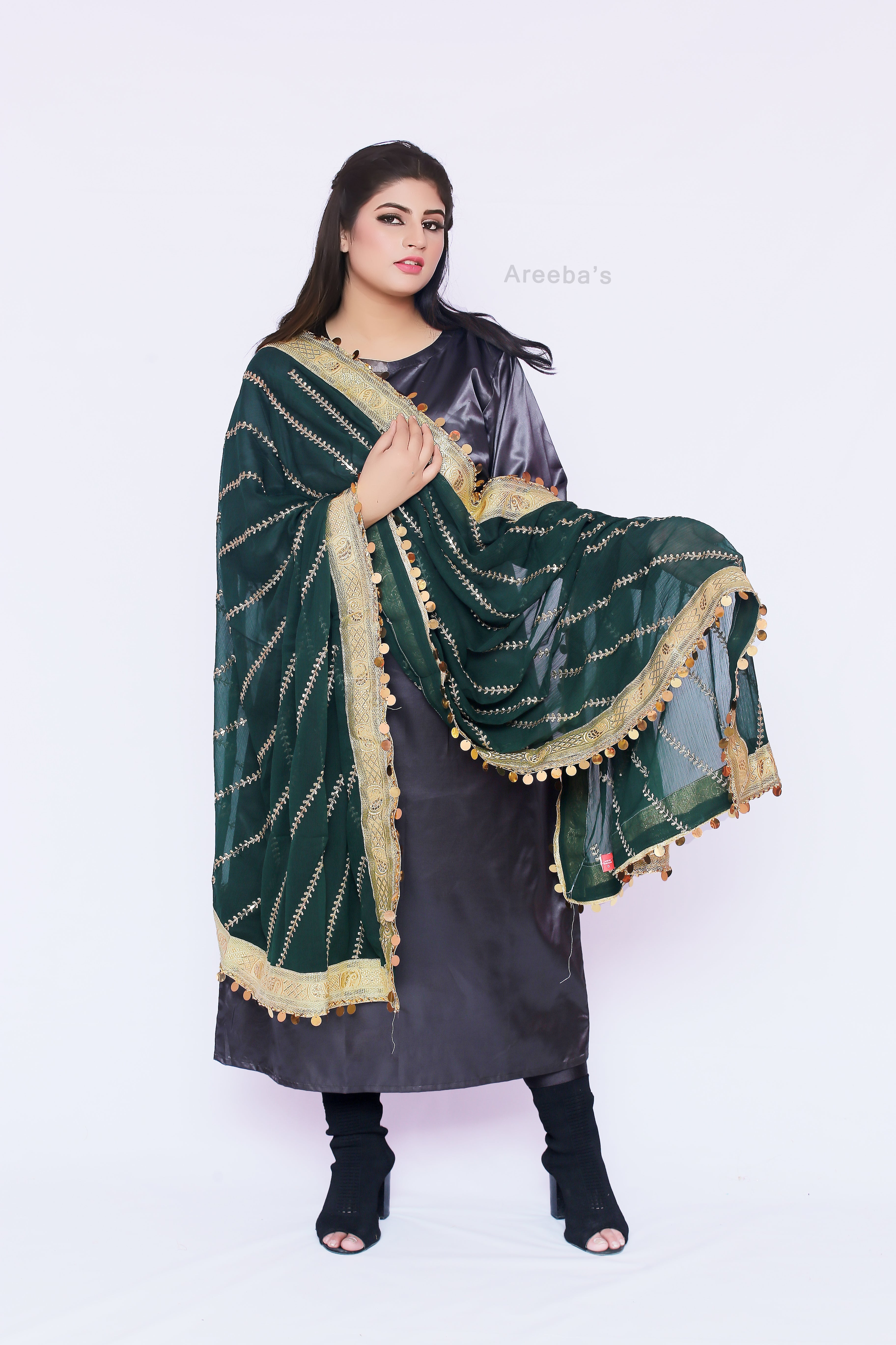 Gable Green Chiffon- Areeba's Couture