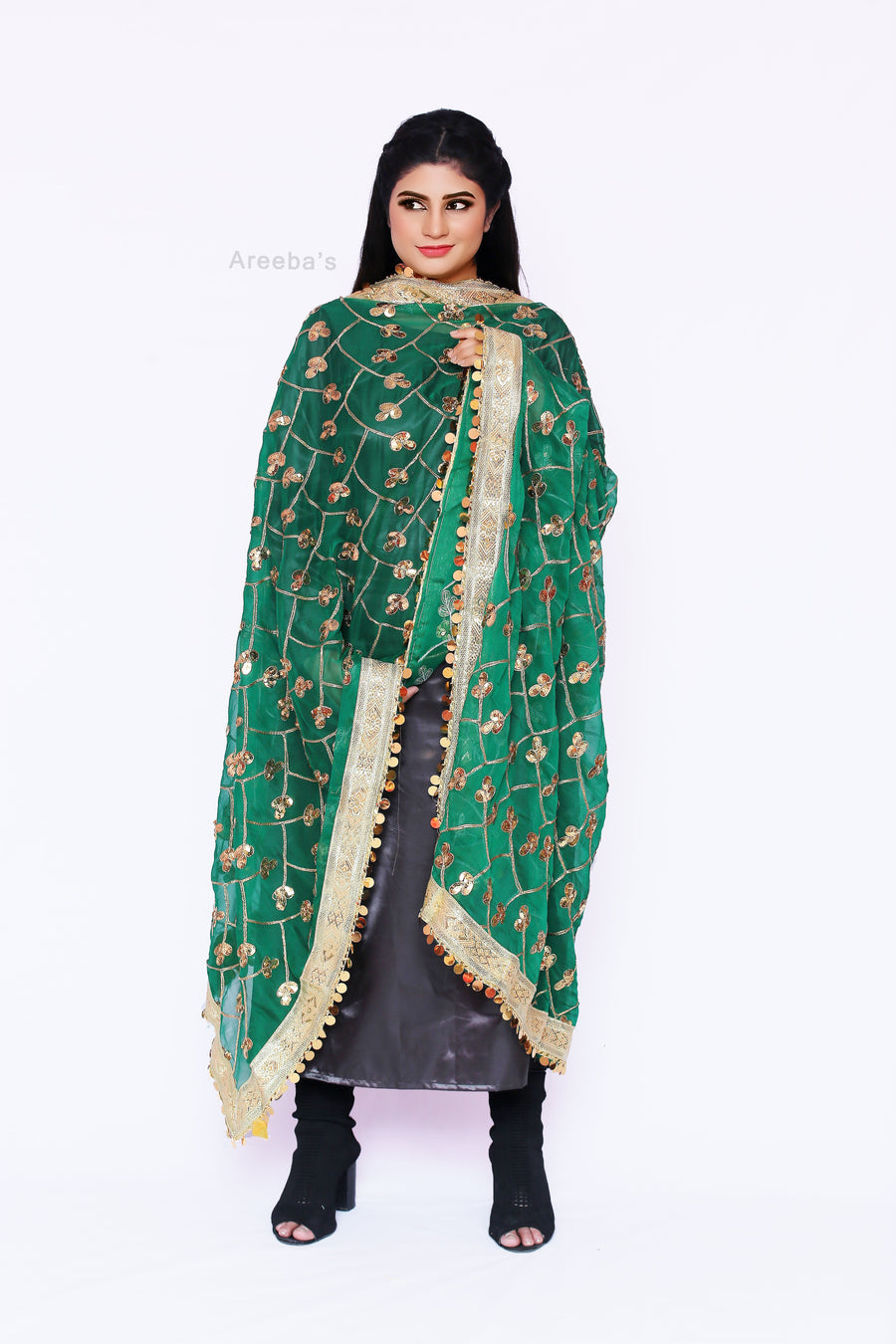 Green Pea Chiffon- Areeba's Couture