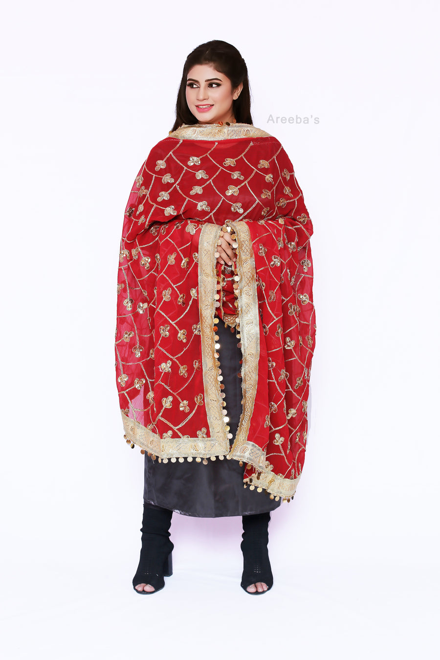 Persian Red chiffon- Areeba's Couture