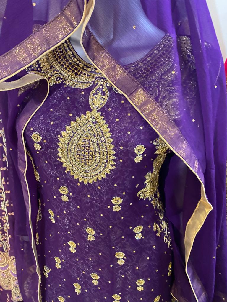 Gota Kinari Mehndi suit with sharara d6- Areeba's Couture