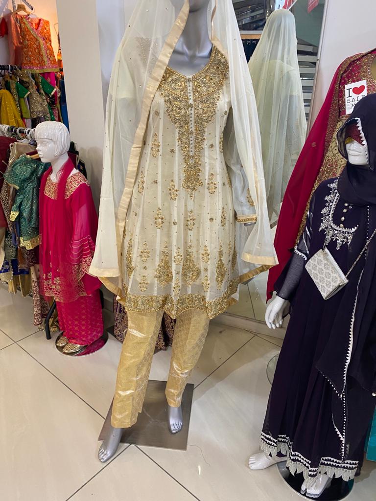 Gota Kinari Mehndi suit with sharara d7- Areeba's Couture