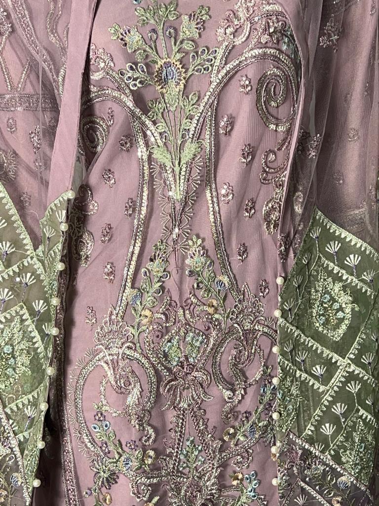 heavy embroidered 3pcs suit on net BCF 24- Areeba's Couture