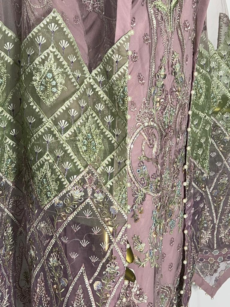 heavy embroidered 3pcs suit on net BCF 24- Areeba's Couture