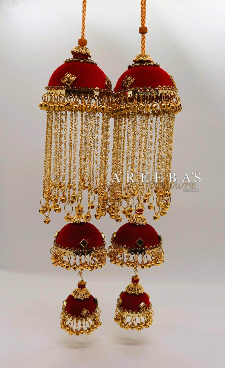 Kaleera Kangan / Bridal hand hanging Maroon- Areeba's Couture