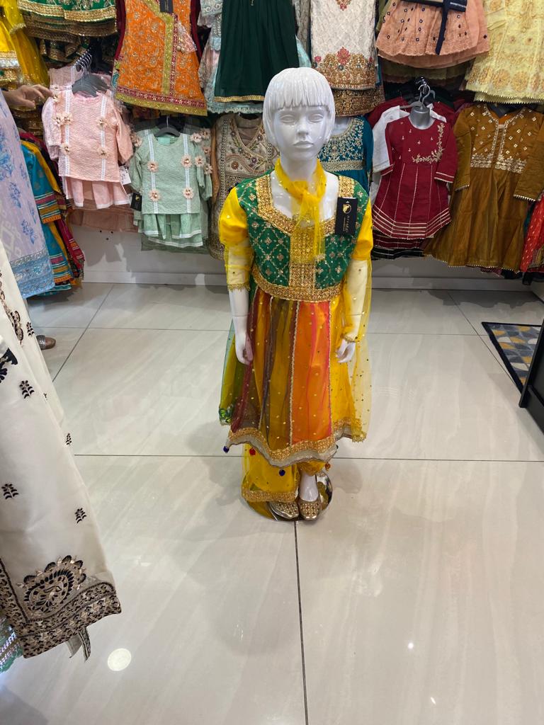 Kids Mehndi Gharara suit- Areeba's Couture
