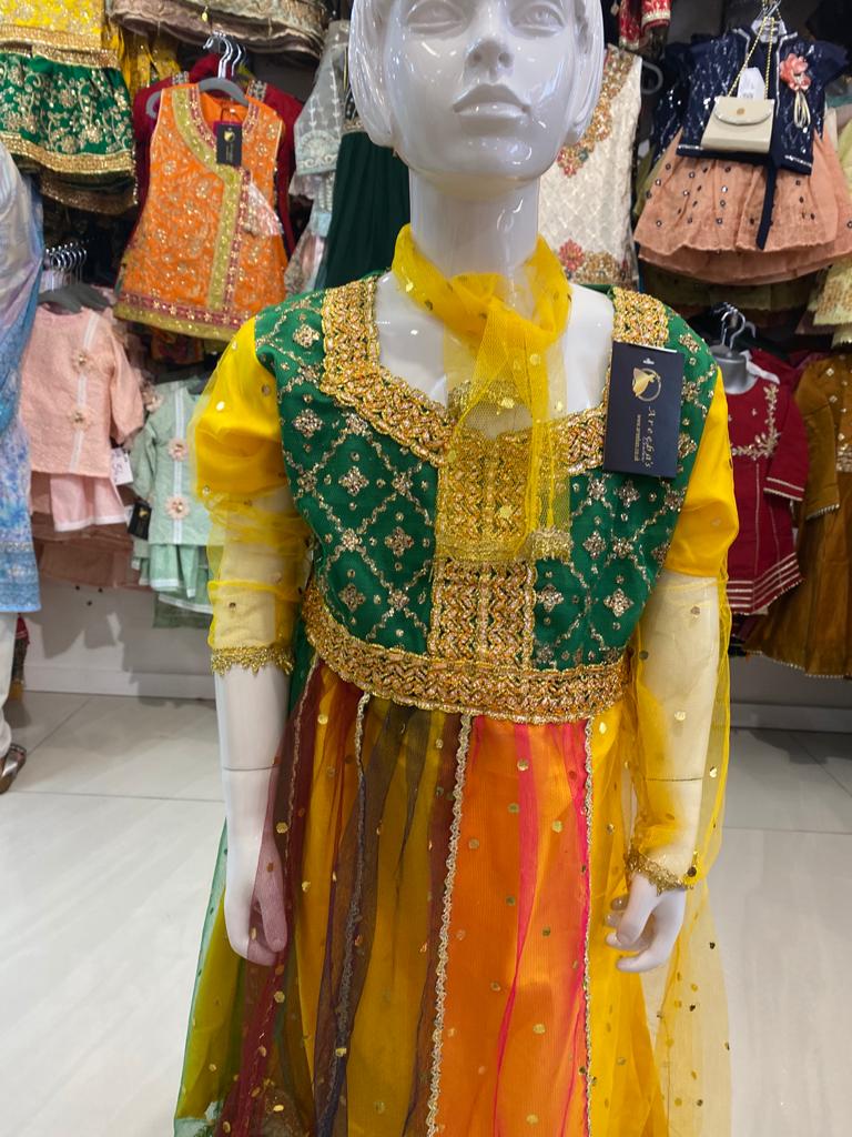Kids Mehndi Gharara suit- Areeba's Couture