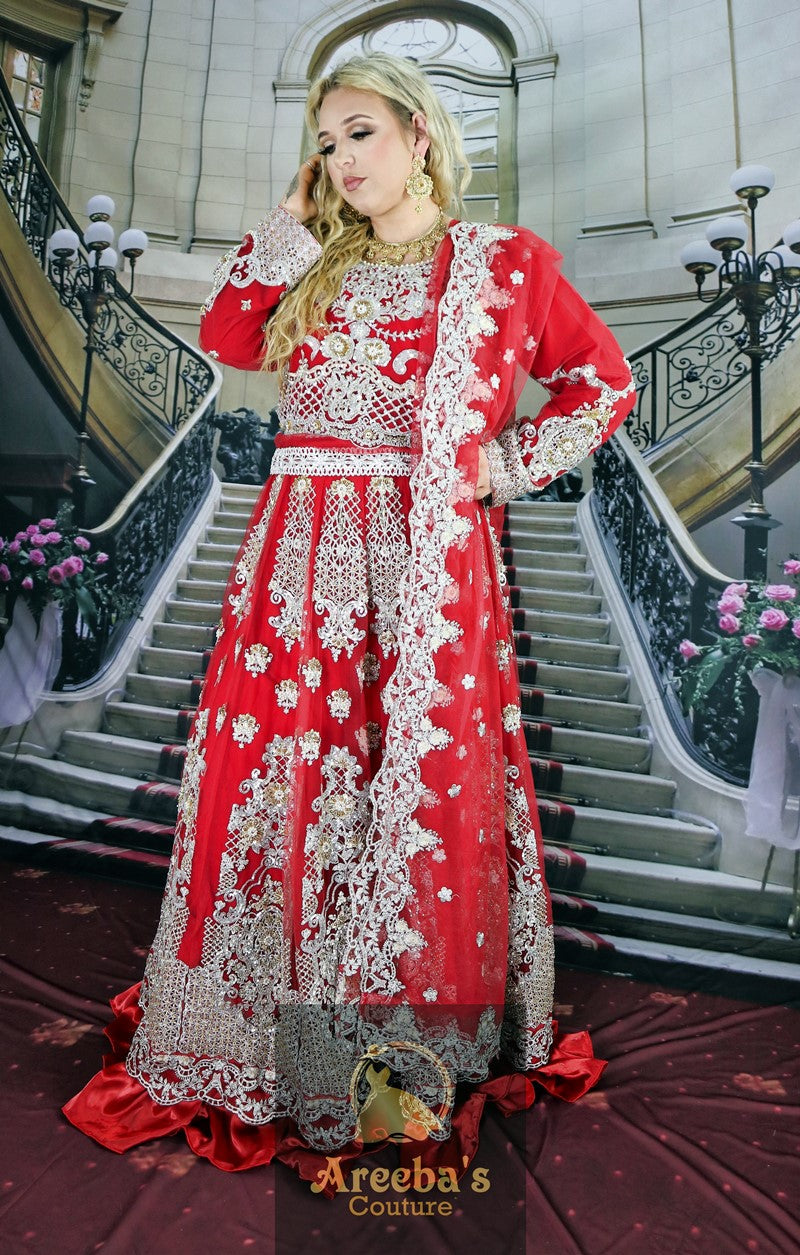 Maria B Bridal Lehenga Choli red- Areeba's Couture