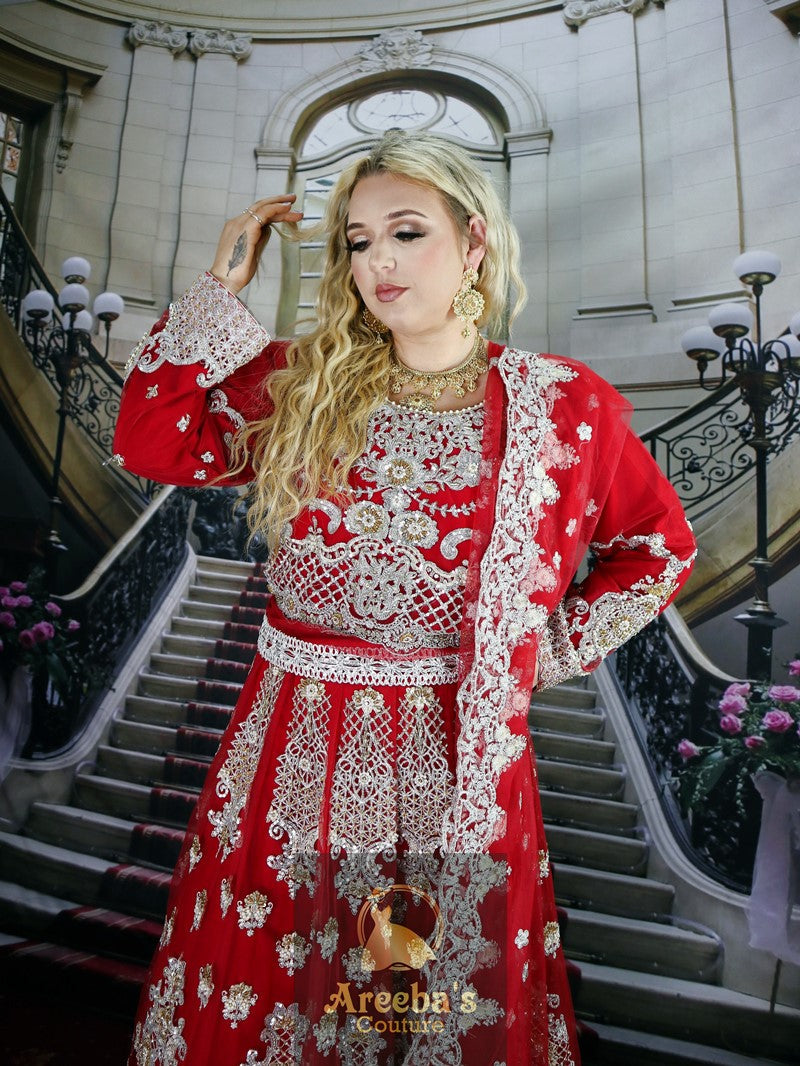 Maria B Bridal Lehenga Choli red- Areeba's Couture