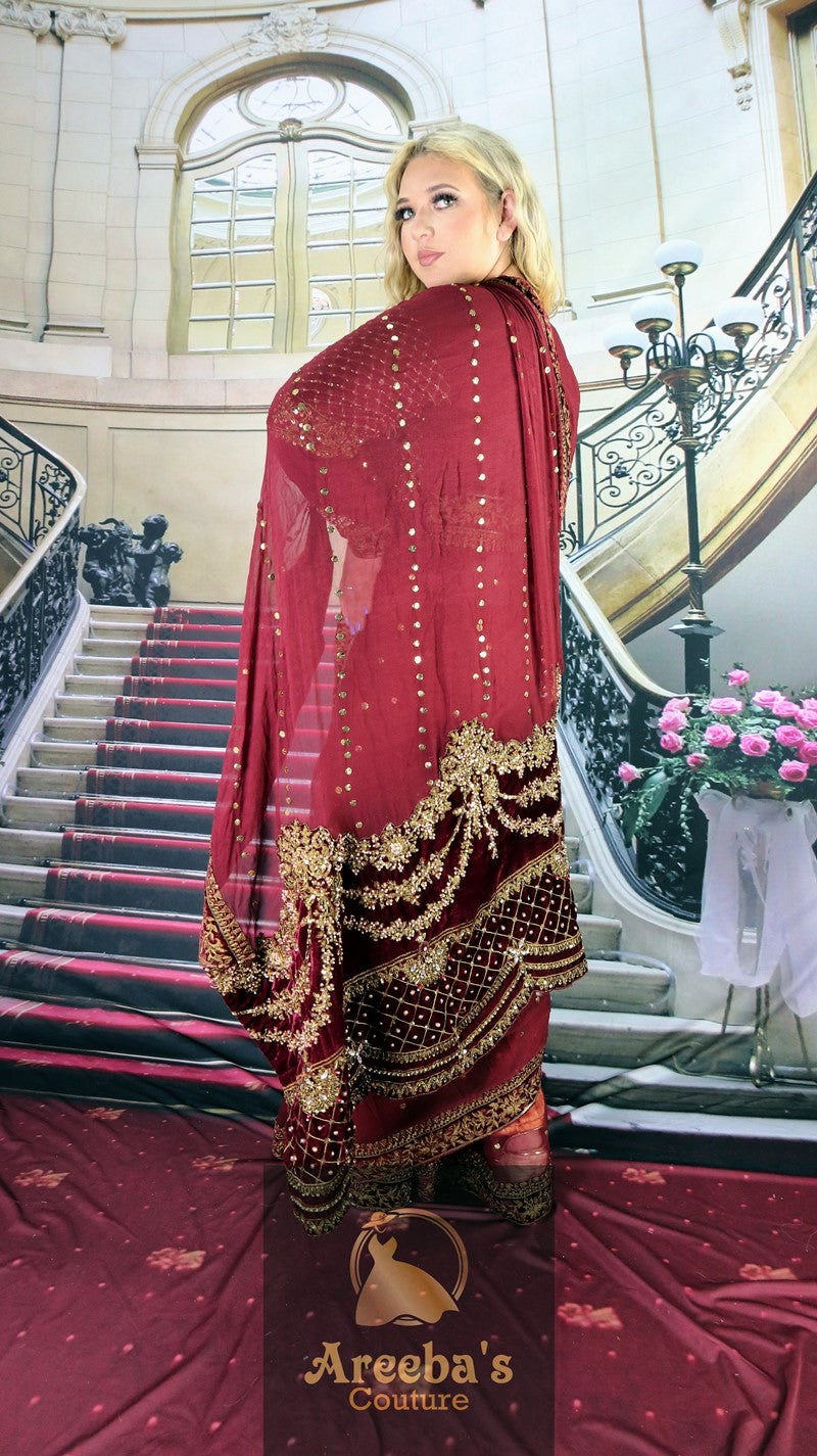 Maria B Velvet saree- Areeba's Couture