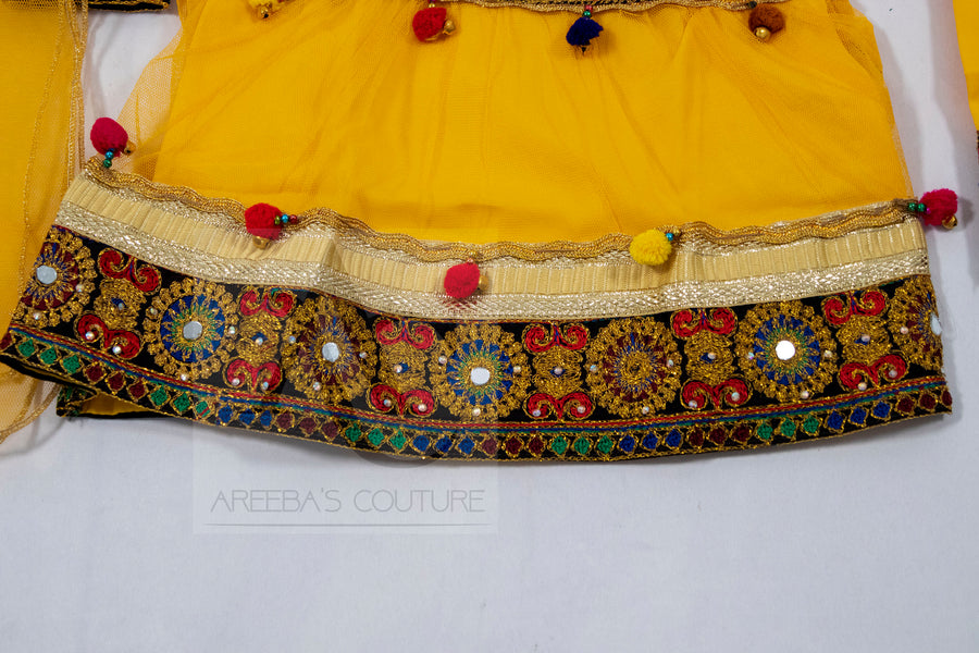 Girls Mehndi yellow frock suit- Areeba's Couture