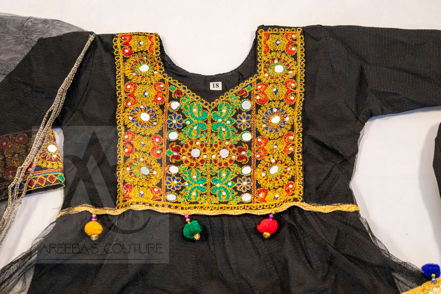 Girls Mehndi Black frock suit- Areeba's Couture