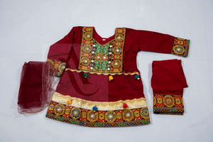 Girls Mehndi Maroon frock suit- Areeba's Couture