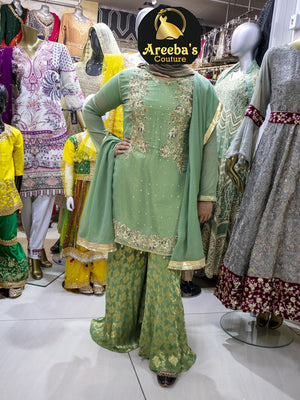 MINT SHARARA SUIT- Areeba's Couture